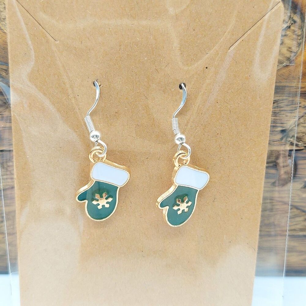 Green Christmas Mitten Earrings Christmas Earrings
